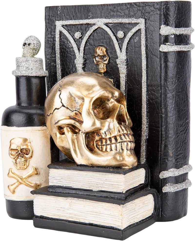 Ovewios Halloween Skull Decor, Gothic Skeleton Heads and Book Resin Statue, Collectible Figurines for Halloween Decor Unique Gifts for Home Decorations 9.2" - Image 1